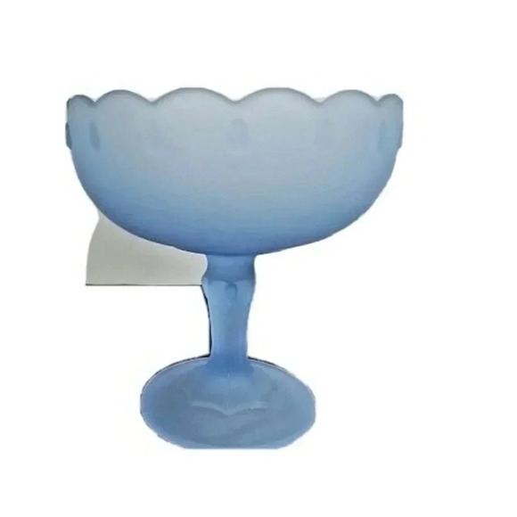 Vintage Indiana Glass Light Blue Satin Frosted Blue Teardrop Pedestal Compote - Picture 2 of 9